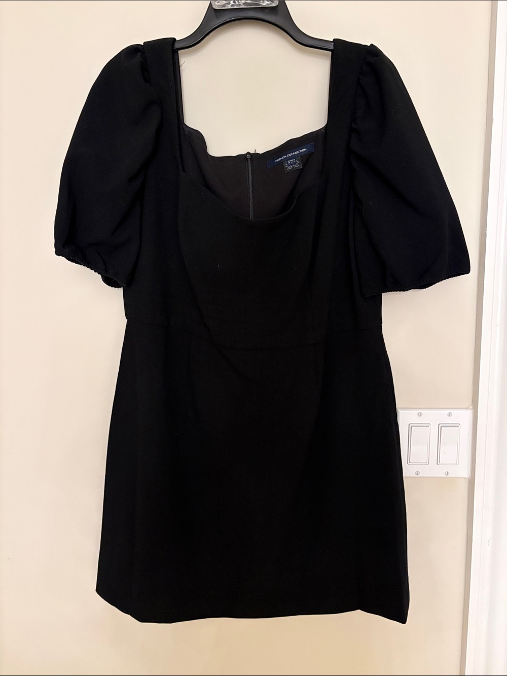 French Connection Black Mini Dress with Puff Sleeves